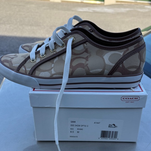 Coach Women's Tan and White Sneakers - Picture 5 of 7